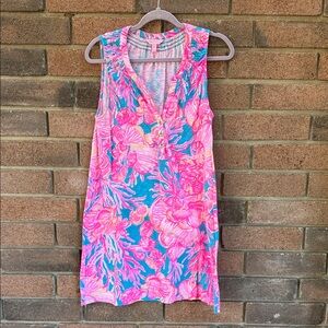 Lilly Pulitzer Pink and Blue Floral Essie Sleeveless Mini Dress Women's Size M